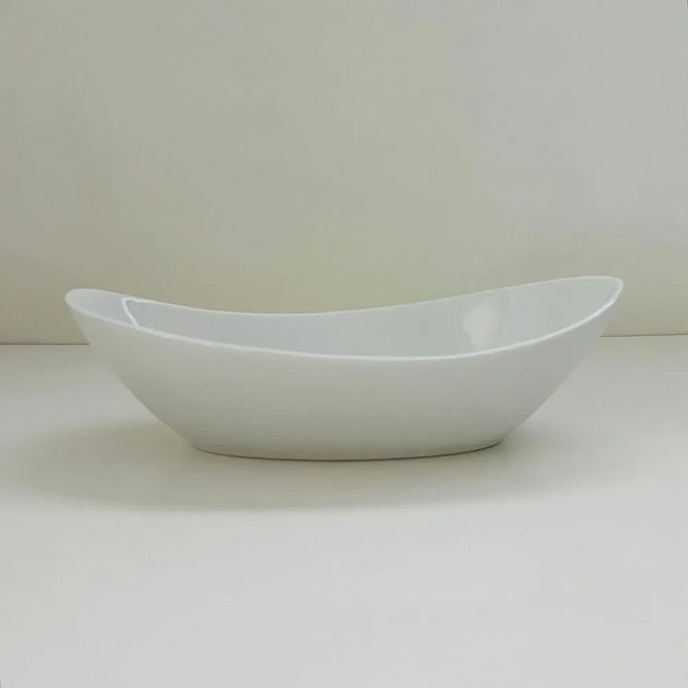 SIDES by OVER & BACK White Porcelain Oval Curved Boat Serving Bowl